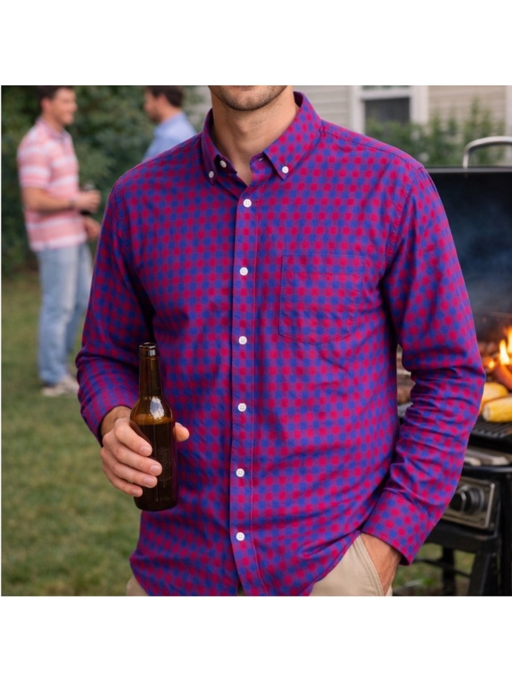 Club Room Blue and Red Checked Button-Down Shirt